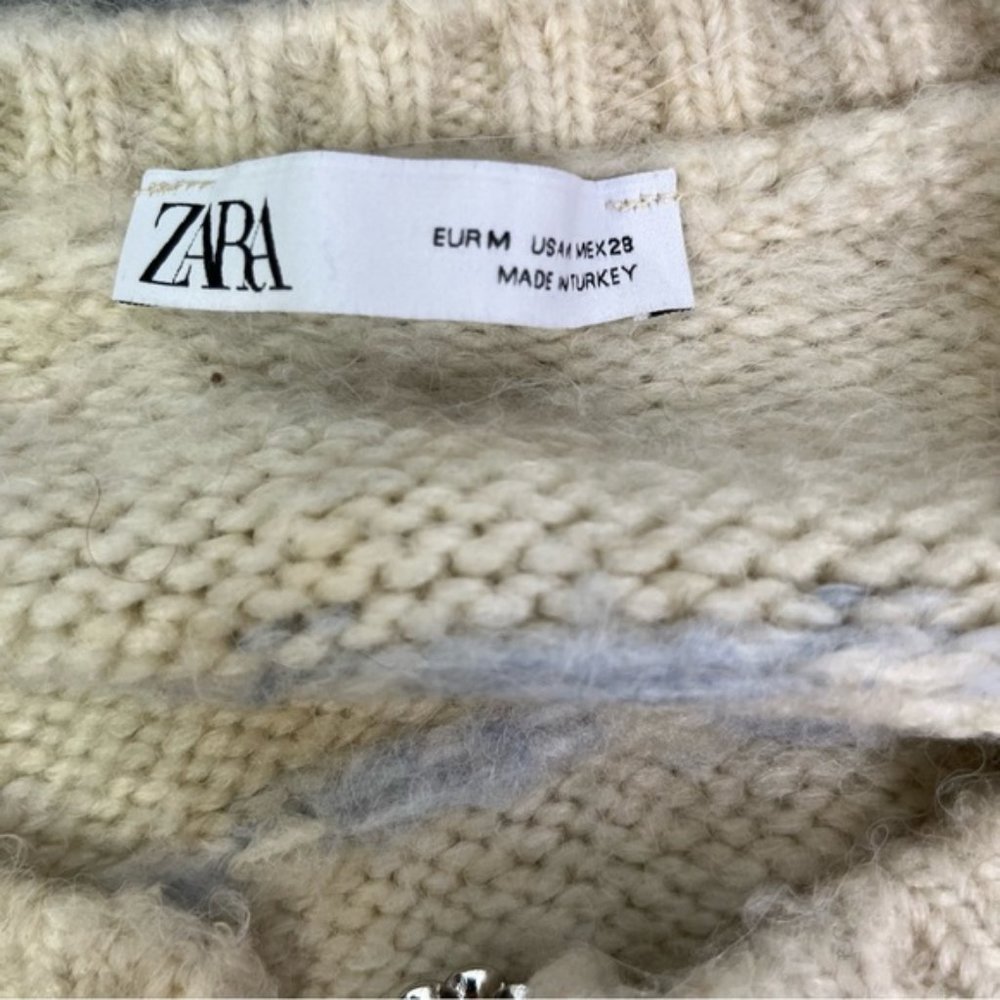 Zara Jewel Cream Pastel Button Jacket Cardigan Knit Oversized Medium - Picture 5 of 9